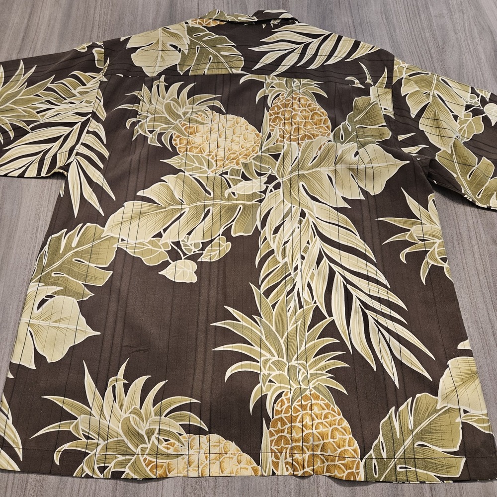 Tommy Bahama Silk Shirt Mens Large Hawaiian Aloha Pineapple Beach Floral Brown - Picture 6 of 7